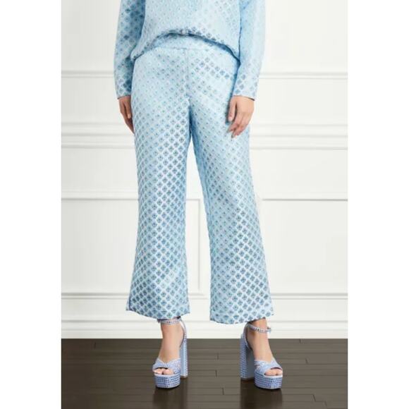 Hill House Blue Snowflake Brocade Jacquard Metallic Winston Pants Size Small - Picture 1 of 6